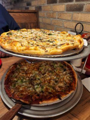 Top: Spin-ach Bottom: sausage, green pepper, mushroom