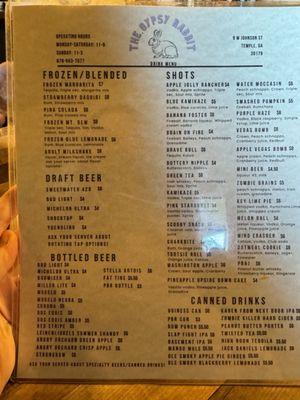 Drink menu