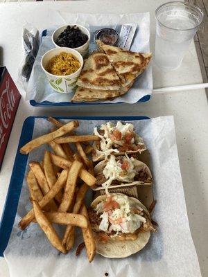 Fish tacos and chicken quesadilla