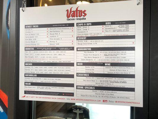 Vatos tacos + tequila menu