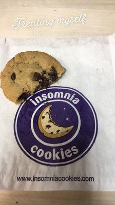 Warm soft vegan chocolate chip cookie!  I love their logo!