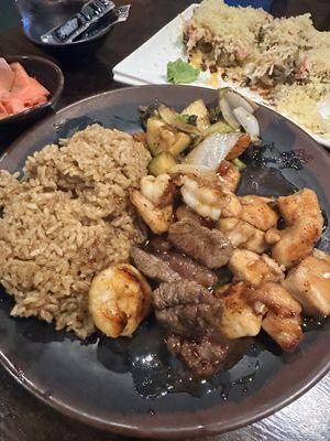 Chicken and shrimp w/ beef added