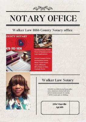 Walker Law Bibb County Notary office open 7 days a week