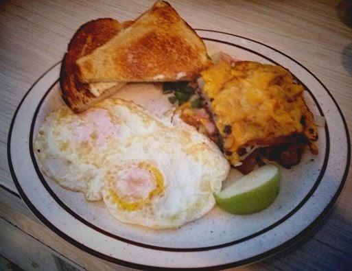 Fan Favorite! Stuffed hash browns served with eggs and toast!