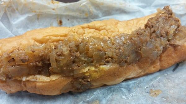 This is what a hot dog with extra chili looks like. Please take note and improve your food, accordingly...