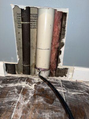 Router line ran straight through a sewage pipe.