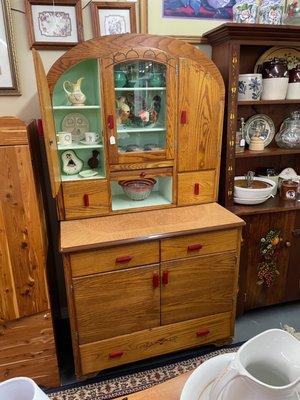 Art Deco Hoosier cabinet with the most unusual enamel pull out!