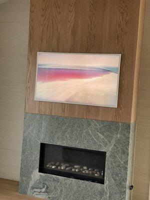 Samsung Frame TV over fireplace