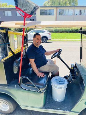 Cristian, Canyon Ridge's dedicated groundskeeper, ensuring everything is in perfect condition as he makes his rounds in the golf cart!