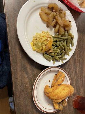 Flounder,Green Beans,Squash Casserole and Apples