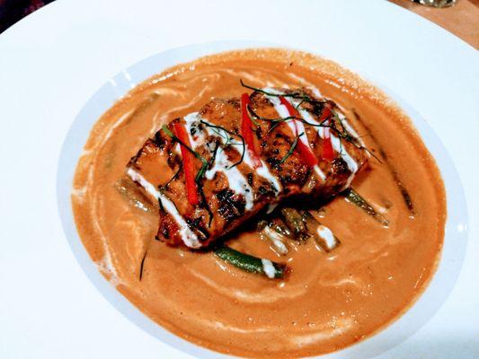 Salmon Pa-nang - Grilled Scottish Salmon | Pa-Nang Curry Paste | Coconut Broth | String Bean | Kaffir Lime Leaf |Red Bell Papper