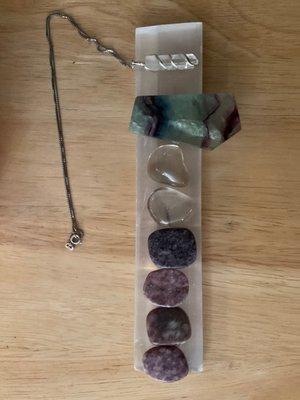 Lepidolite (4), Smokey quartz (2), rainbow flourite and clear quartz