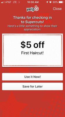 Check in coupon