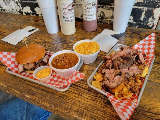 Build your own sandwich (tri-tip) side of beans and Trailer Trash Casserole, side of Mac n Cheese.