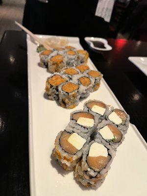 Spicy Salmon roll and Philly Roll.