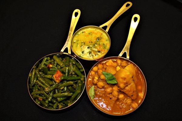 Vegan Curries. (French Bean, Dal, Aloo Chana)