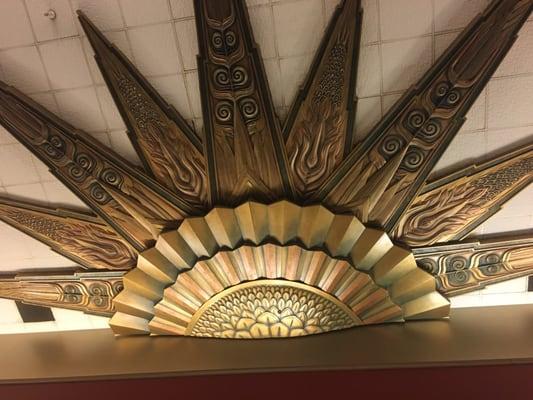 Inside the theatre on the ceiling.