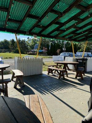 Outside seating. Pretty sunny.