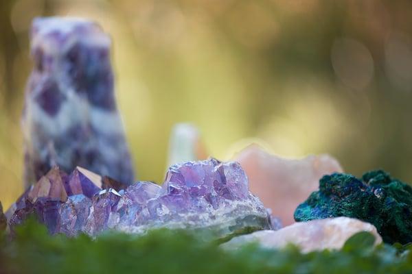 A variety of crystals used during a chakra balancing, crystal  healing or reiki session.