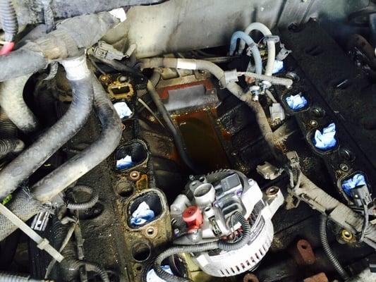 We repair all mechanical needs! Here's a intake gasket being replace !