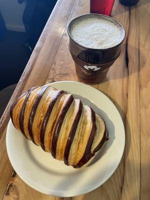 Almond milk Cappuccino and hazelnut croissant