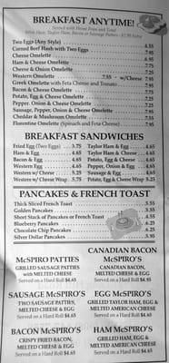 Breakfast menu