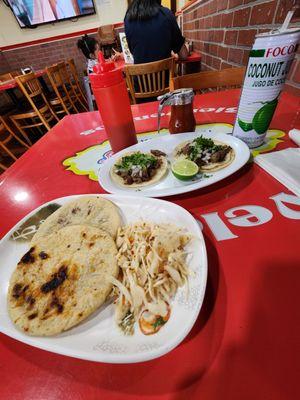 tacos de asada and pupusas