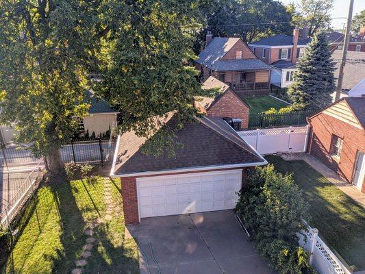 Garage: full replacement of fascia, soffits, aluminum wrap, new 6" gutters w/screens and 3x4 downspouts re-routed away from our backyard.