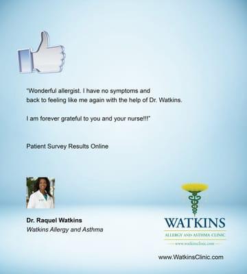 Patients love Dr. Watkins Allergy and Asthma Care.