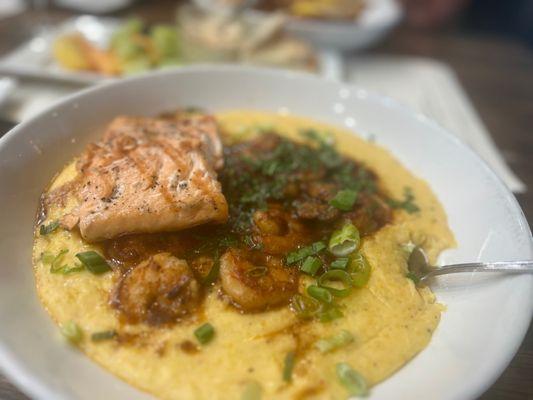 Shrimp and grits with salmon. (The salmon was an add on recommended by the waiter)