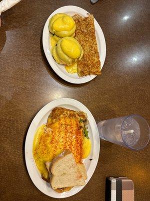 Crab cake Benedict and Cajun breakfast. Very flavorful!!