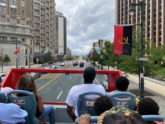 Benjamin Franklin Parkway with flags from around the world