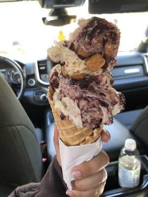 Blueberry cobbler in a waffle cone. I was told this is a regular size