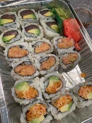 Tuna avocado, spicy salmon, spicy California rolls