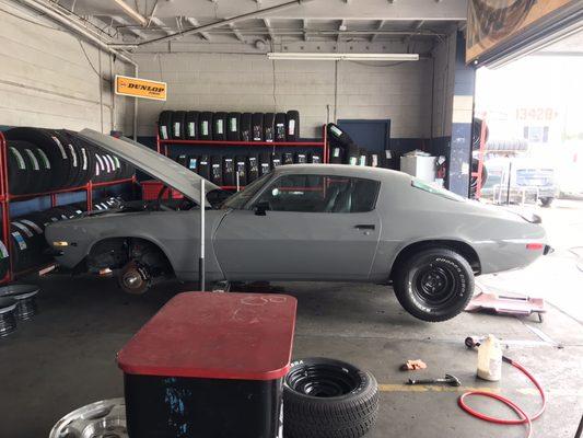 '73 Chevy Camaro getting a brake service, and wheel stud replacement.