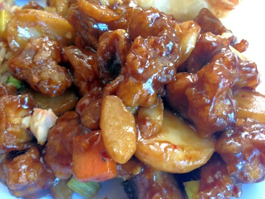 The Kung Po Chicken is really tasty.  I missed the peanuts; but the water chestnuts provided quite a bit of crunch.