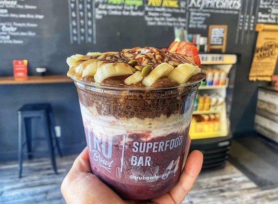 Base Up! Acai, Maple Overnight Oats, layered with Chocolate Espresso Chia Pudding