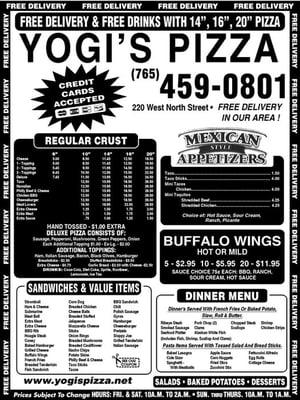 Yogi's Pizza Menu