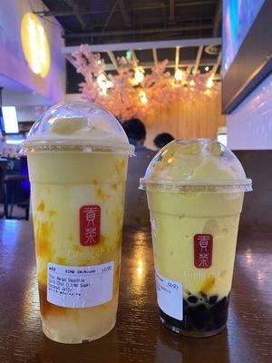 Thai Mango Smoothie (L) (left) and Fat Chocobo's Flying Smoothie (right)