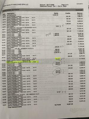 Bank statement with monthly wrong charge from Dental Works Crystal Lake