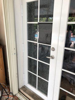 Shattered tempered glass in French door
 
 #homewindowreplacement