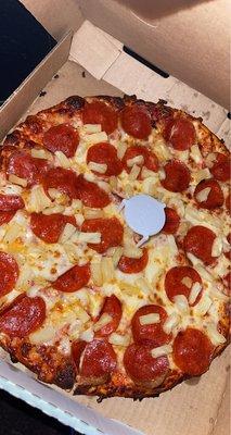 Thin crust Pepperoni and pineapple pizza