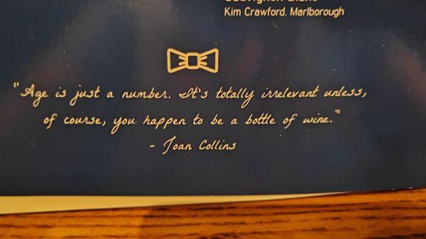 This was a quote on the drinks menu.