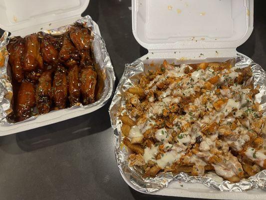 Buffalo chicken fries and Asian wings