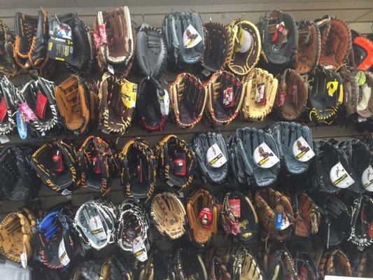 Wide selection of baseball gloves