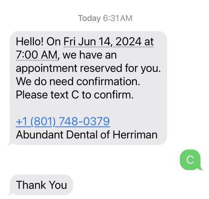 Appointment confirmation