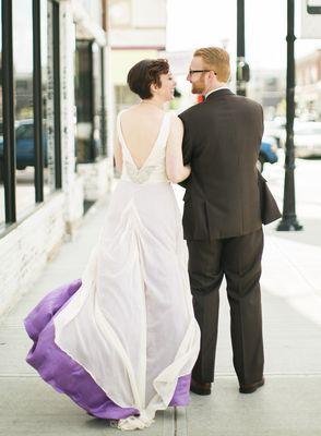 Lindey's stunning purple dyed Custom Wedding gown!