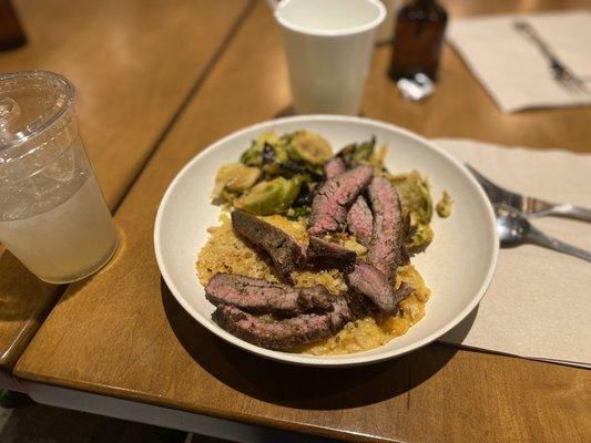 Steak* Butternut Squash "Risotto" and Yuzu Brussels Sprouts