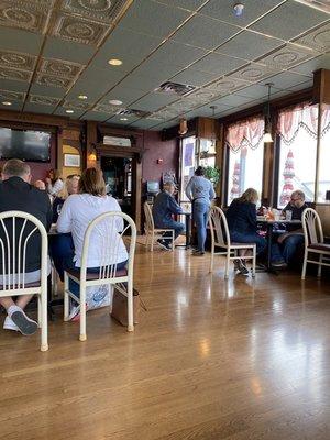 Restaurant interior overlooking Lake Superior.