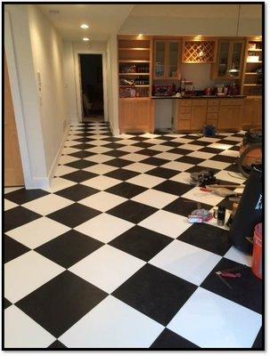 Luxury Vinly Tile (LVT) installed in checker pattern, on point.